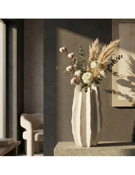 Grand Vase moderne style bord de mer Organique H 50 cm Résine Beige Moucheté Ester 