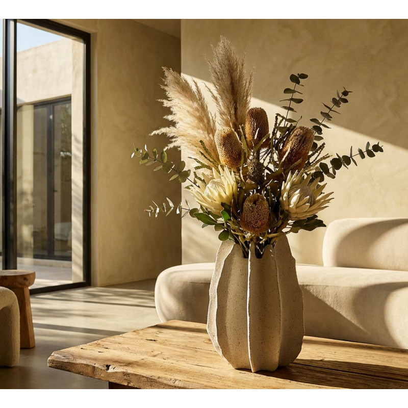 Grand Vase moderne style bord de mer Organique H 40 cm Résine Beige Moucheté Ester 