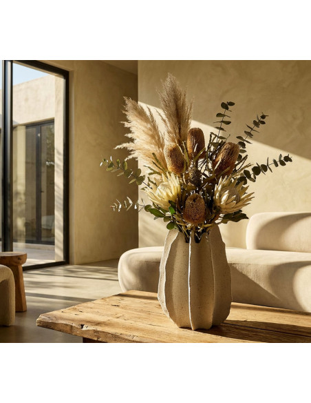 Grand Vase moderne style bord de mer Organique H 40 cm Résine Beige Moucheté Ester 