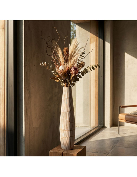 Grand Vase XXL Style ethnique Élancé H 68 cm Résine Blanc Patiné Hanoi 