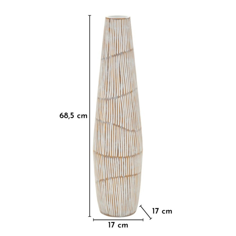Grand Vase XXL Style ethnique Élancé H 68 cm Résine Blanc Patiné Hanoi 