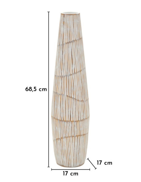 Grand Vase XXL Style ethnique Élancé H 68 cm Résine Blanc Patiné Hanoi 