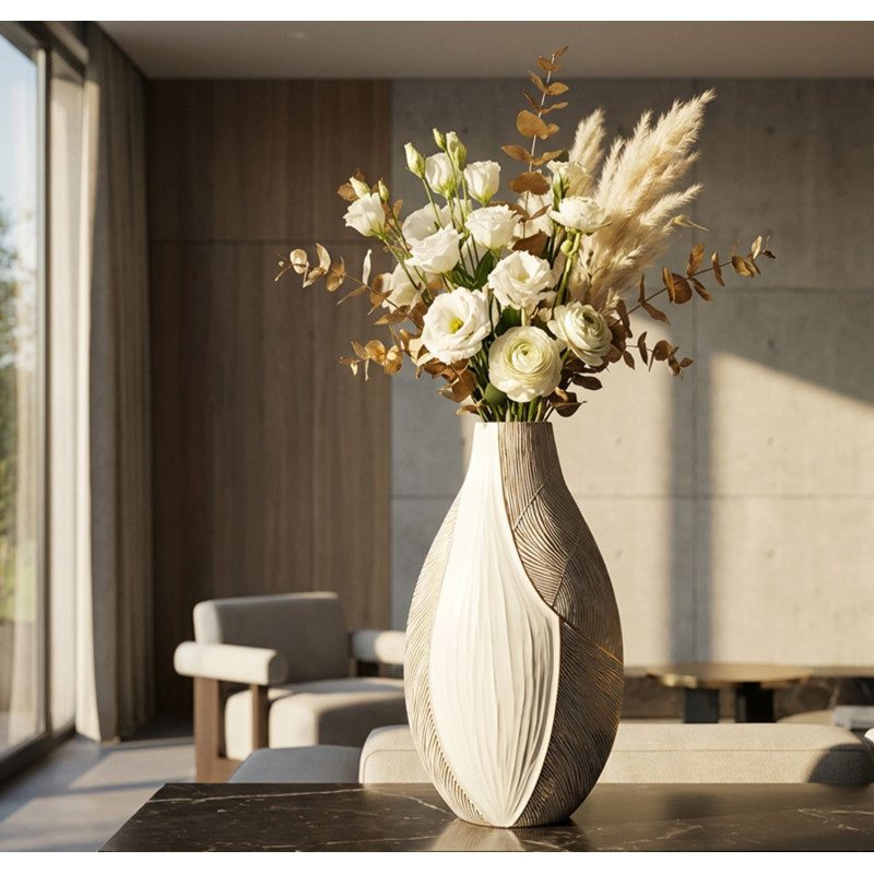 Grand Vase moderme chic Fuselé H 50 cm Résine Blanc Patiné Ho Chi Minh 