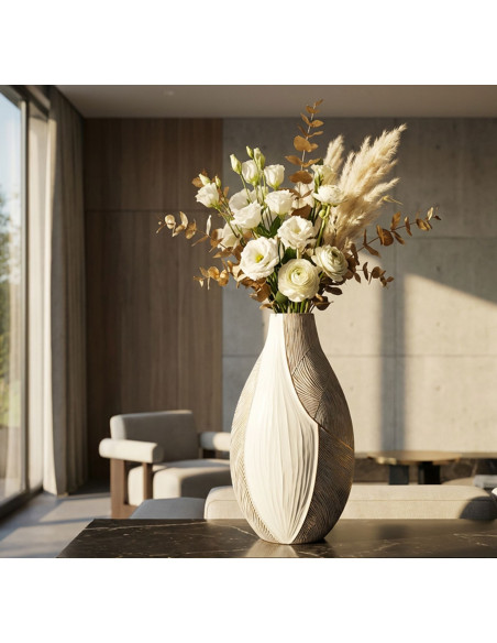 Grand Vase moderme chic Fuselé H 50 cm Résine Blanc Patiné Ho Chi Minh 