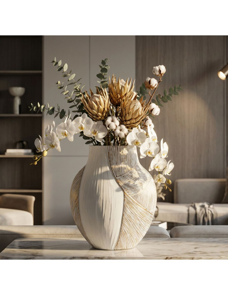 Grand Vase moderne chic Ventru H 37 cm Résine Blanc Patiné Ho Chi Minh 