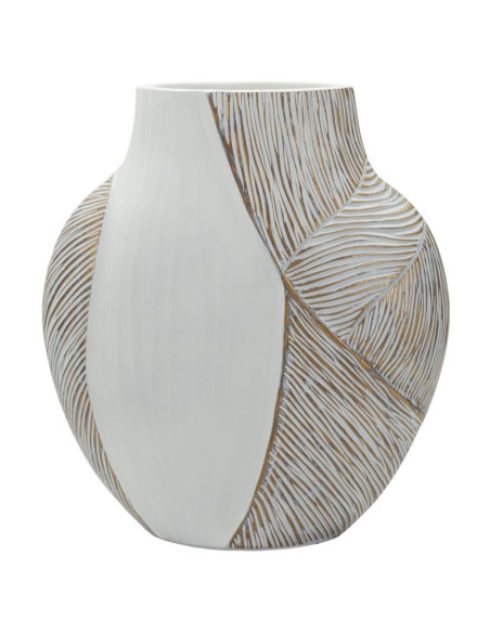 Vase moderne chic Ventru H 31 cm Résine Blanc Patiné Ho Chi Minh 