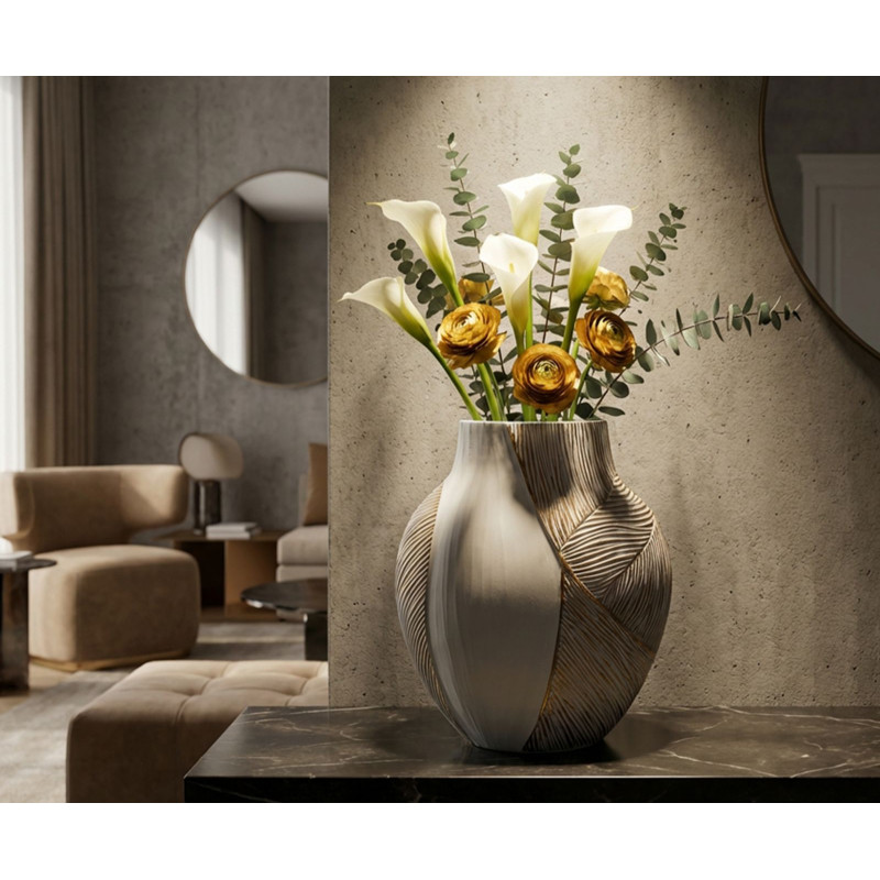 Vase moderne chic Ventru H 31 cm Résine Blanc Patiné Ho Chi Minh 