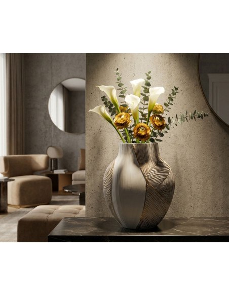 Vase moderne chic Ventru H 31 cm Résine Blanc Patiné Ho Chi Minh 