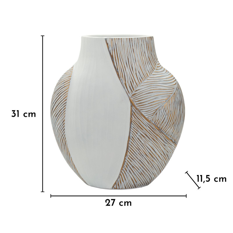 Vase moderne chic Ventru H 31 cm Résine Blanc Patiné Ho Chi Minh 