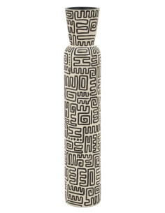 Grand Vase XXL Style ethnique graphique Bouteille H 86 cm Résine Blanc Noir Nairobi 
