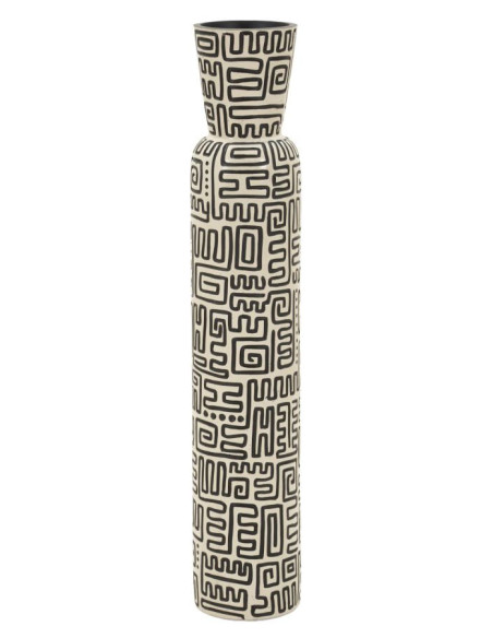 Grand Vase XXL Style ethnique graphique Bouteille H 86 cm Résine Blanc Noir Nairobi 