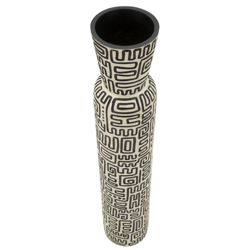 Grand Vase XXL Style ethnique graphique Bouteille H 86 cm Résine Blanc Noir Nairobi 