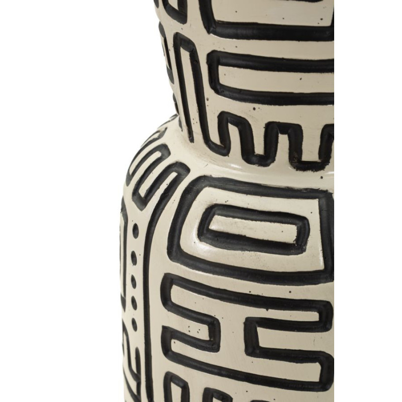 Grand Vase XXL Style ethnique graphique Bouteille H 86 cm Résine Blanc Noir Nairobi 