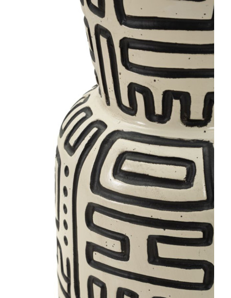 Grand Vase XXL Style ethnique graphique Bouteille H 86 cm Résine Blanc Noir Nairobi 
