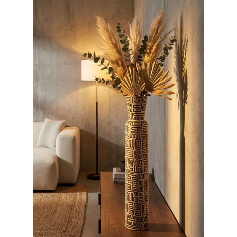 Grand Vase XXL Style ethnique graphique Bouteille H 86 cm Résine Blanc Noir Nairobi 