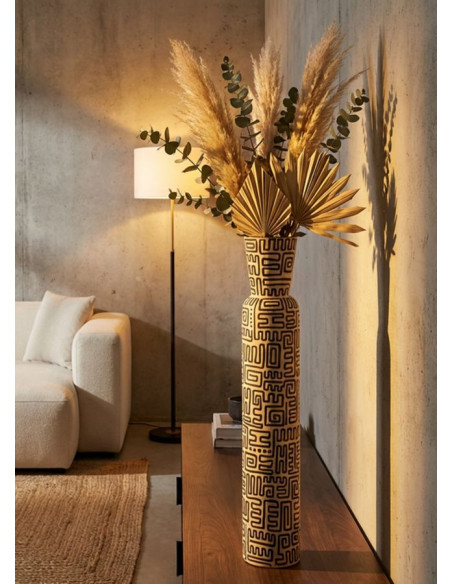 Grand Vase XXL Style ethnique graphique Bouteille H 86 cm Résine Blanc Noir Nairobi 