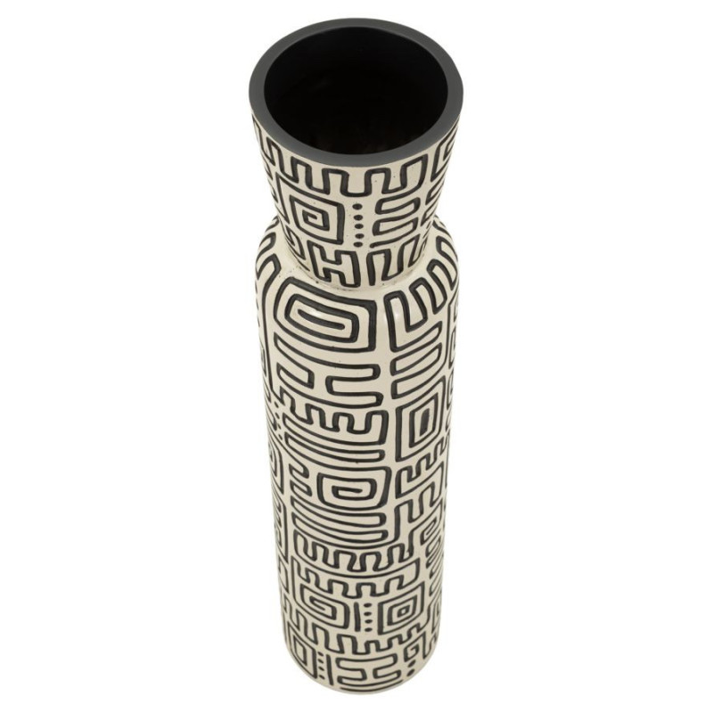 Grand Vase XXL Style ethnique graphique Bouteille H 65 cm Résine Blanc Noir Nairobi 