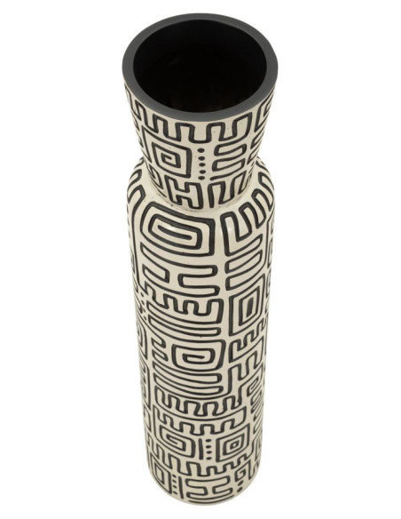 Grand Vase XXL Style ethnique graphique Bouteille H 65 cm Résine Blanc Noir Nairobi 