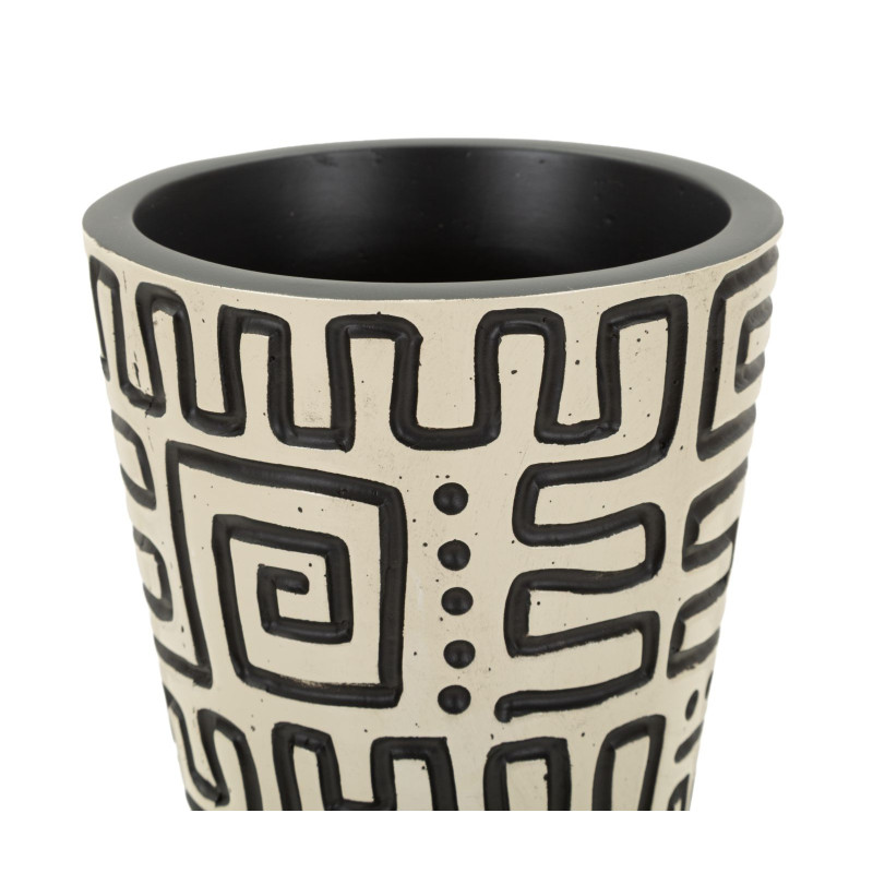 Grand Vase XXL Style ethnique graphique Bouteille H 65 cm Résine Blanc Noir Nairobi 