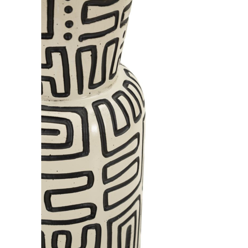 Grand Vase XXL Style ethnique graphique Bouteille H 65 cm Résine Blanc Noir Nairobi 