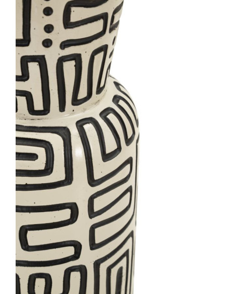 Grand Vase XXL Style ethnique graphique Bouteille H 65 cm Résine Blanc Noir Nairobi 