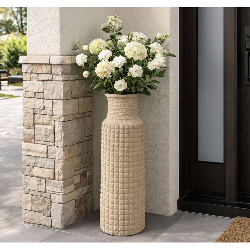 Grand Vase XXL ethnique moderne Bouteille H 110 cm Résine Beige Esterno 