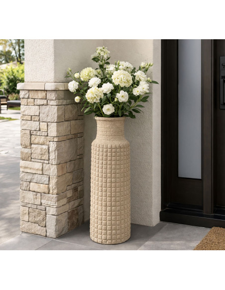 Grand Vase XXL ethnique moderne Bouteille H 110 cm Résine Beige Esterno 