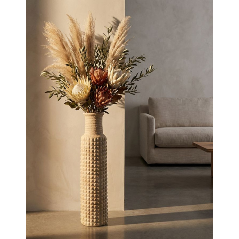 Grand Vase XXL ethnique moderne Bouteille H 110 cm Résine Beige Esterno 