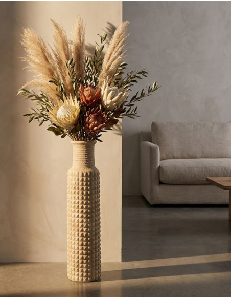 Grand Vase XXL ethnique moderne Bouteille H 110 cm Résine Beige Esterno 