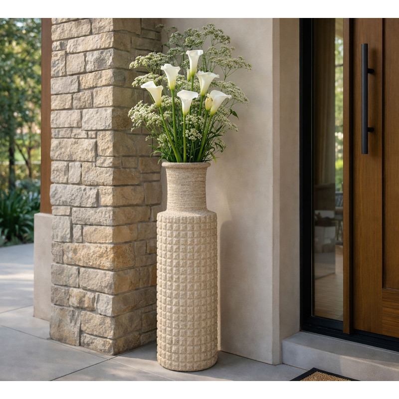 Grand Vase XXL ethnique moderne Bouteille H 97 cm Résine Beige Esterno 