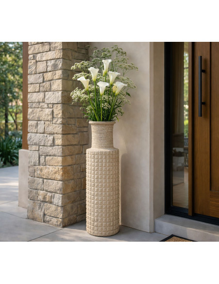 Grand Vase XXL ethnique moderne Bouteille H 97 cm Résine Beige Esterno 