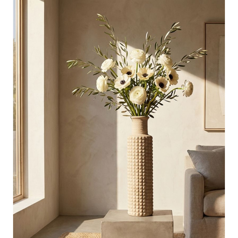 Grand Vase XXL ethnique moderne Bouteille H 97 cm Résine Beige Esterno 