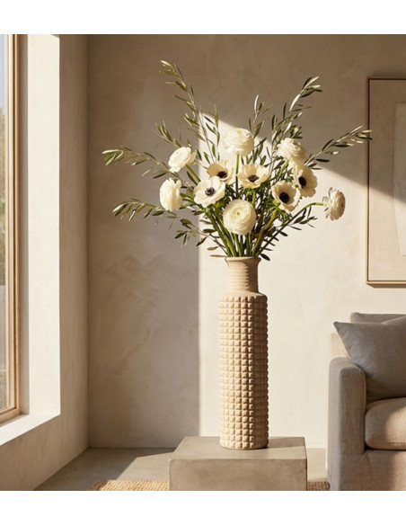 Grand Vase XXL ethnique moderne Bouteille H 97 cm Résine Beige Esterno 