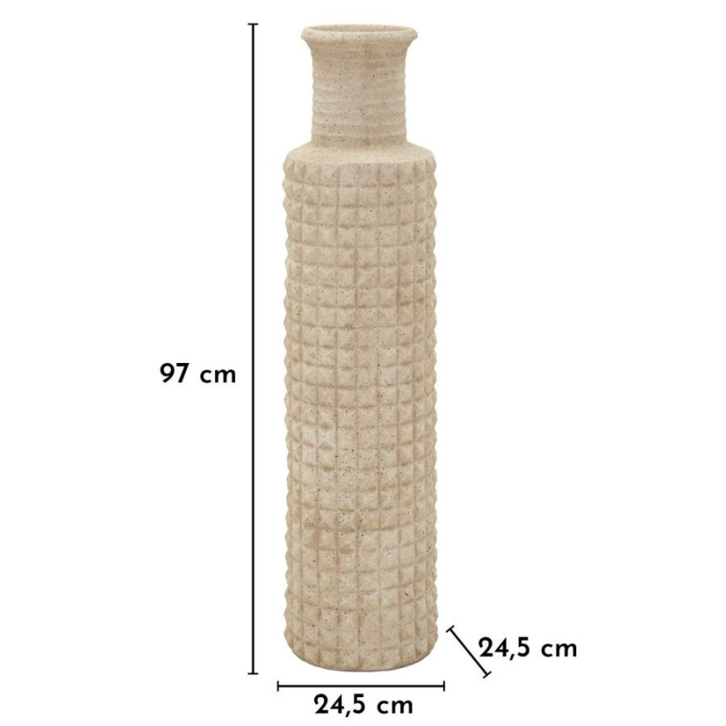 Grand Vase XXL ethnique moderne Bouteille H 97 cm Résine Beige Esterno 