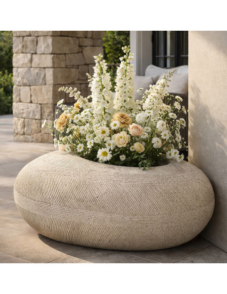 Grand Cache-pot XXL extérieur Galet 78 cm Résine Gris Stone 