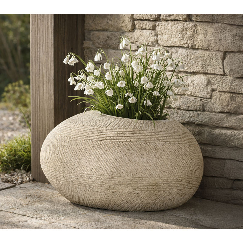 Grand Cache-pot XXL extérieur Galet 54 cm Résine Gris Stone 