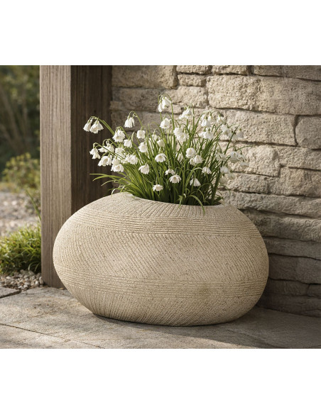 Grand Cache-pot XXL extérieur Galet 54 cm Résine Gris Stone 