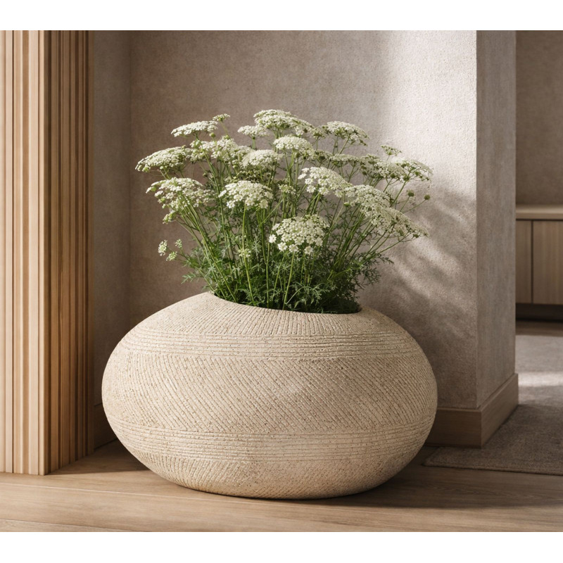Grand Cache-pot XXL extérieur Galet 54 cm Résine Gris Stone 