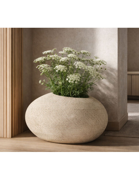 Grand Cache-pot XXL extérieur Galet 54 cm Résine Gris Stone 
