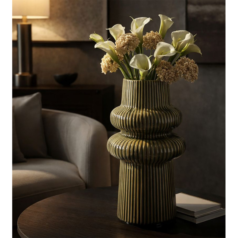 Vase style seventies modernisé Totem H 36 cm Céramique Vert Harmony 