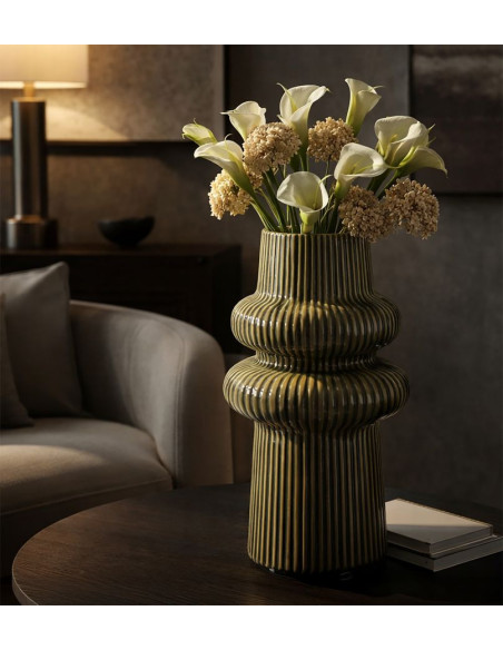 Vase style seventies modernisé Totem H 36 cm Céramique Vert Harmony 