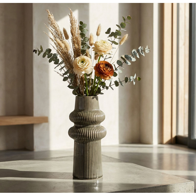 Vase style seventies modernisé Totem H 25 cm Céramique Vert Harmony 