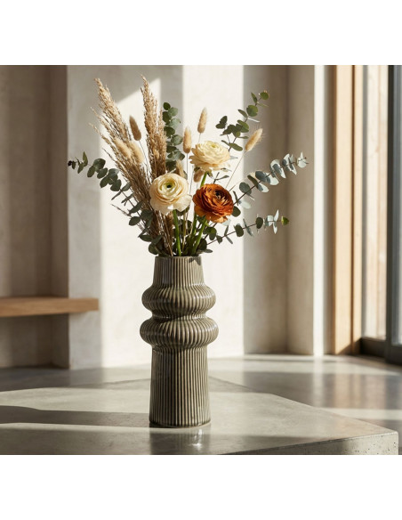 Vase style seventies modernisé Totem H 25 cm Céramique Vert Harmony 