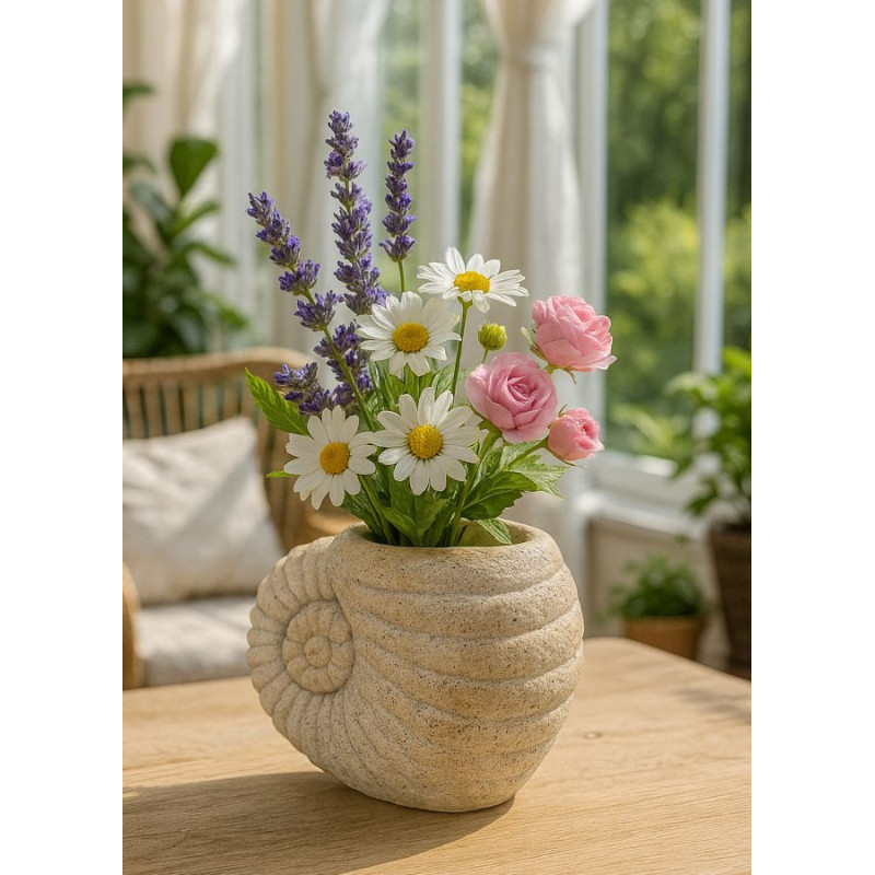 Vase style bord de mer Coquillage H 23 cm Magnésium Beige Shell 