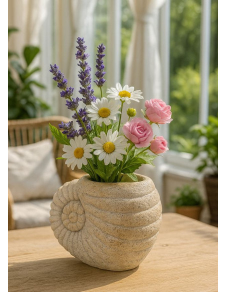 Vase style bord de mer Coquillage H 23 cm Magnésium Beige Shell 