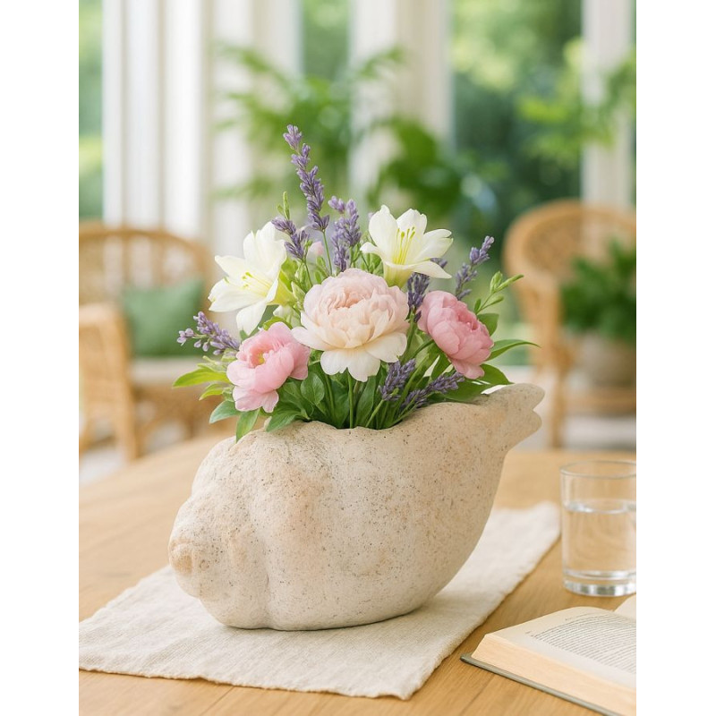 Vase style bord de mer Coquillage H 18 cm Magnésium Beige Shell 