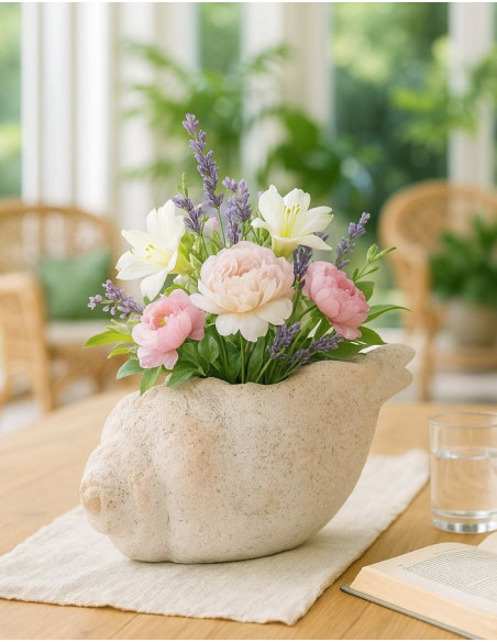 Vase style bord de mer Coquillage H 18 cm Magnésium Beige Shell 