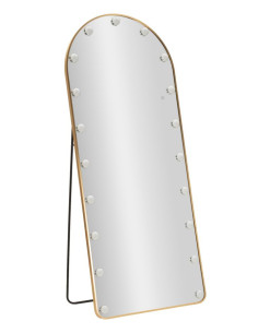 Grand Miroir sur pied lumineux LED Arche Arrondi 70x170 Métal Doré Hollywood 
