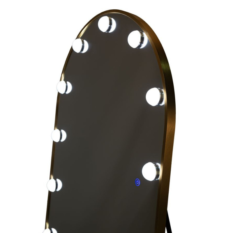 Grand Miroir sur pied lumineux LED Arche Arrondi 70x170 Métal Doré Hollywood 