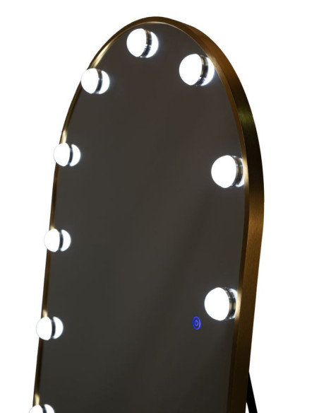 Grand Miroir sur pied lumineux LED Arche Arrondi 70x170 Métal Doré Hollywood 